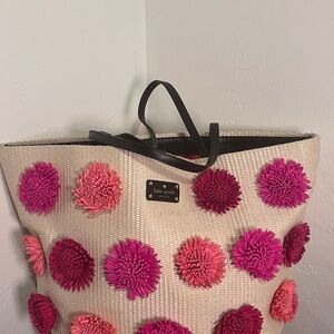 Kate Spade straw large Floral Pink and Tan Tote